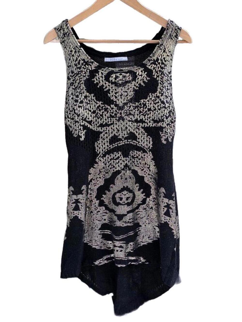 COCO & tashie Metalic Knit Whimsigoth Tunic Mini Dress Small Black + Copper